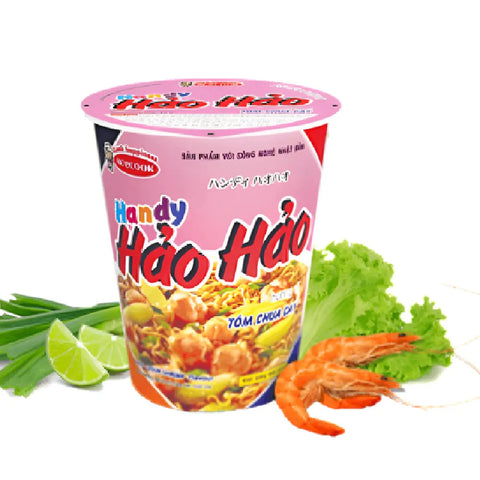 ACECOOK Hao Hao Instant Noodles Cups Hot & Sour Shrimp Flavor (Mì Ly Tôm Chua Cay)