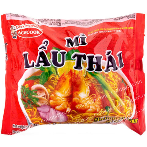 Acecook Hao Hao Thai Shrimp Instant Noodles (Mì Lẩu Thái) - (1Box/30 Bags) - 2.9 oz