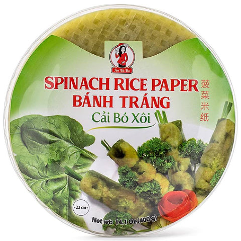 Ao Ba Ba Brand Spinach Rice Paper (Bánh Tráng Cải Bó Xôi) 22cm 14.1 oz - Cutimart