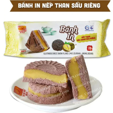 Bánh In Tân Huê Viên Snow Flake Cake - (Nếp Than Đậu Xanh Sầu Riêng) 360g