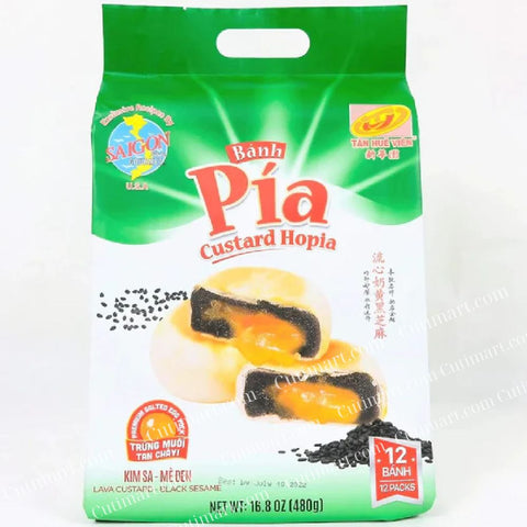 Banh Pia Tan Hue Vien Custard Hopia Cake Lava Black Sesame (Bánh Pía Kim Sa Mè đen)