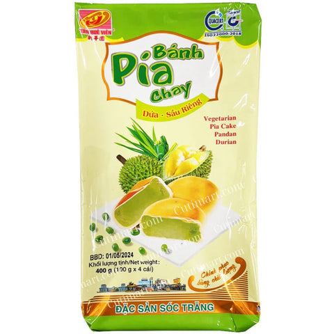 Banh Pia Tan Hue Vien Hopia Cake - Panda Durian Flavor (Lá Dứa Sầu Riêng) - 400g
