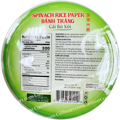 Ao Ba Ba Brand Spinach Rice Paper (Bánh Tráng Cải Bó Xôi) 22cm 14.1 oz