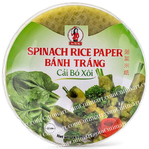 Ao Ba Ba Brand Spinach Rice Paper (Bánh Tráng Cải Bó Xôi) 22cm 14.1 oz