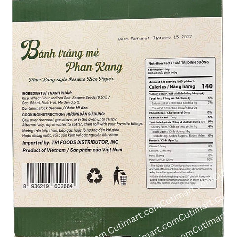 TriFoods Phan Rang Style Sesame Rice Paper (Bánh Tráng Mè Phan Rang) - 908g / 2lbs