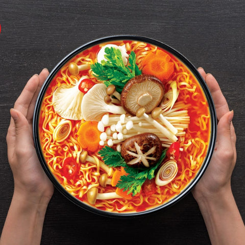 Binh Tay La Bo De Vegetarian Instant Noodles Hot and Sour Mushroom Flavor (Mì Chay Chua Cay Lá Bồ Đề) - Pack 10