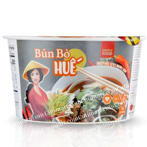 SIMPLY FOOD Instant Spicy Hue Styled Rice Vermicelli Noodles (Bún Bò Huế) - Pack 9