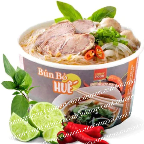 SIMPLY FOOD Instant Spicy Hue Styled Rice Vermicelli Noodles (Bún Bò Huế) - Pack 9