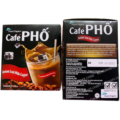 Cafe Pho Instant Iced Milk Coffee (Cà Phê Sữa Đá) - 0.84 Oz - (9 Sachets/Box)