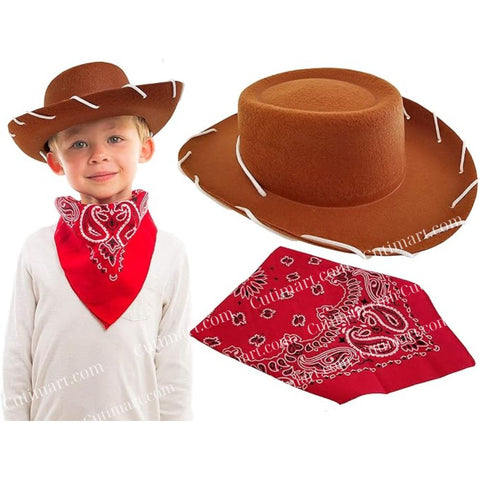 Cowboy Hat with Western Bandanna Dress Up - Brown (Nón Cao Bồi Nâu + Khăn Rằn)