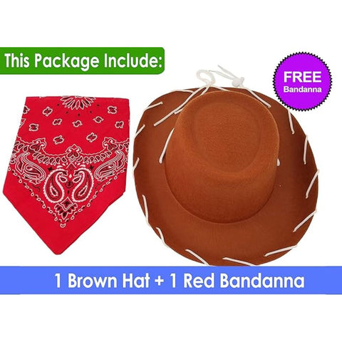 Cowboy Hat with Western Bandanna Dress Up - Brown (Nón Cao Bồi Nâu + Khăn Rằn)