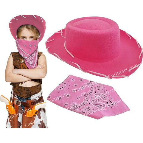 Cowboy Hat with Western Bandanna Dress Up - Pink (Nón Cao Bồi Hồng + Khăn Rằn)