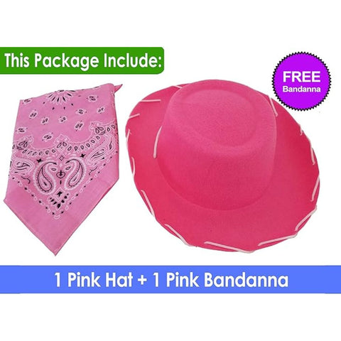 Cowboy Hat with Western Bandanna Dress Up - Pink (Nón Cao Bồi Hồng + Khăn Rằn)