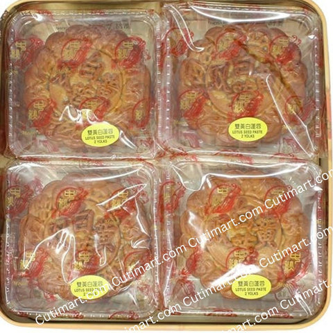 Kam Wah Lotus Seed Paste Mooncake with Double Egg Yolk (Bánh Trung Thu Hạt Sen 2 Trứng) - 4 pcs 720 g