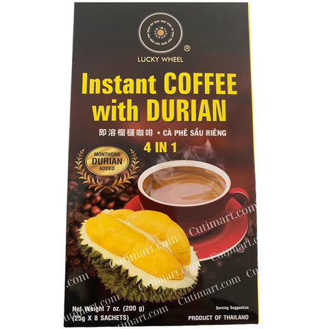 Lucky Wheel Instant Coffee With Durian (Cà Phê Sầu Riêng) - 7 Oz - (8 Sachets/Box)