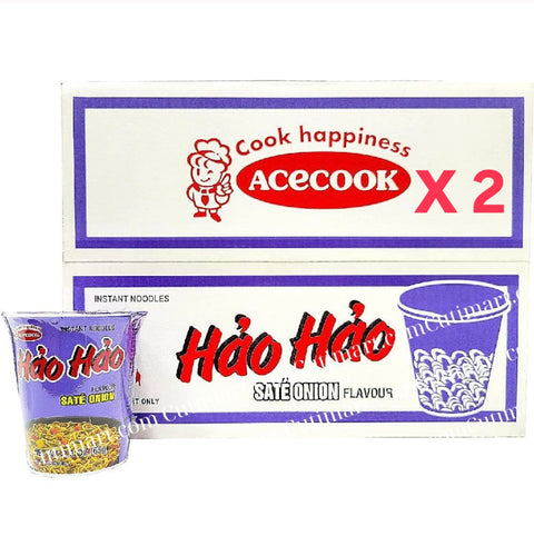 ACECOOK Hao Hao Instant Noodles Cups - Sate Onion Flavor (Mì  Ly Sa Tế Hành) 12 Cups