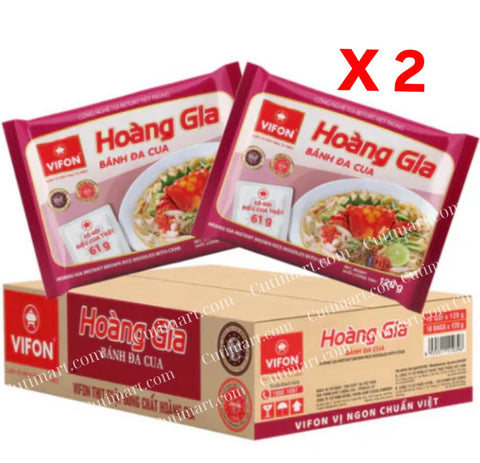 Vifon Hoang Gia Instant Brown Noodle with Crab (Hoang Gia Bánh Đa Cua) (1Box/18 Bags) - 4.2 oz