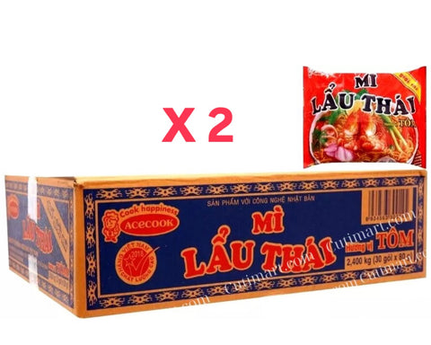 Acecook Hao Hao Thai Shrimp Instant Noodles (Mì Lẩu Thái) - (1Box/30 Bags) - 2.9 oz