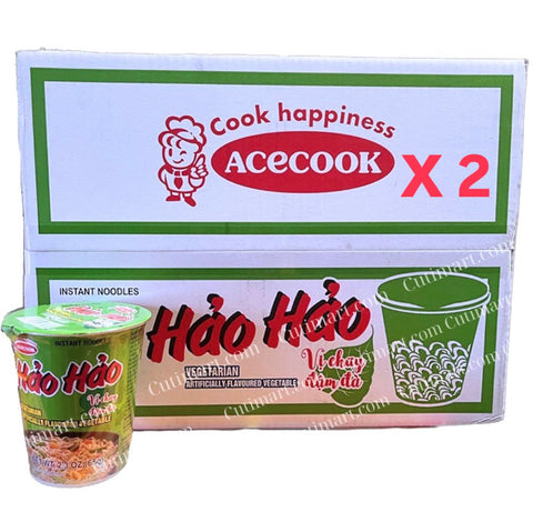 Acecook Hao Hao Instant Noodles Cups - Vegetarian Flavor (Mì Ly Chay) 12 Cups - 2.3 Oz