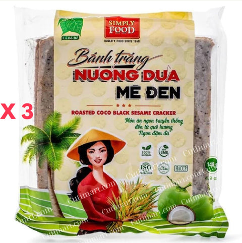 SIMPLY FOOD Roasted Coconut Black Sesame Rice Cracker (Bánh Tráng Nướng Dừa Mè Đen) 140g