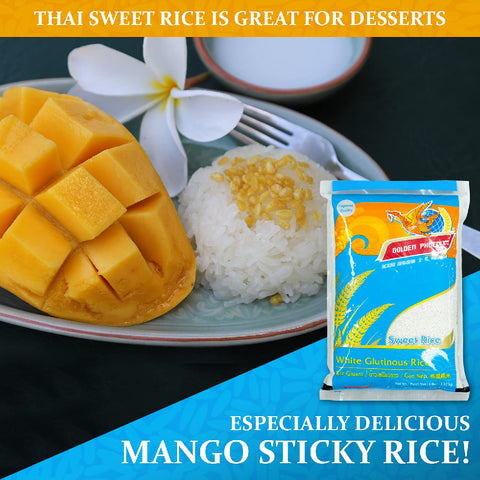 Golden Phoenix Thai Sweet Rice - Premium Sticky Rice for Desserts or Rice Cakes 5 Lbs - Cutimart
