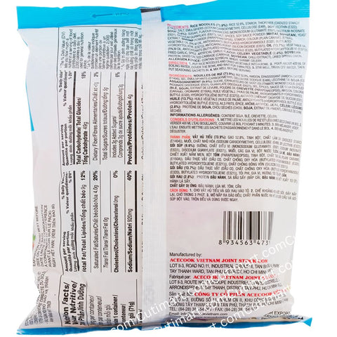 Acecook Oh! Ricey Dried Phnom Penh Style Instant Rice Noodle ( Hủ Tiểu Nam Vang Khô Ricey) - 70g ( Pack of 24 )