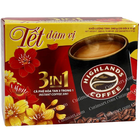 Highland Coffee Instant Coffee 3 in 1, Premium Vietnamese Coffee (Cà Phê Sữa Đá) 17g - 20 sticks