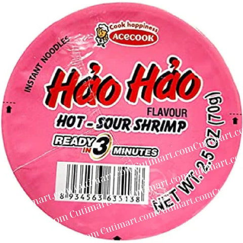 ACECOOK Hao Hao Instant Noodles Cups Hot & Sour Shrimp Flavor (Mì Ly Tôm Chua Cay)