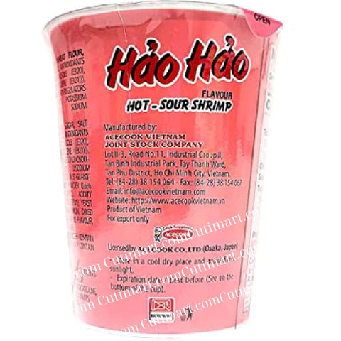 ACECOOK Hao Hao Instant Noodles Cups Hot & Sour Shrimp Flavor (Mì Ly Tôm Chua Cay)