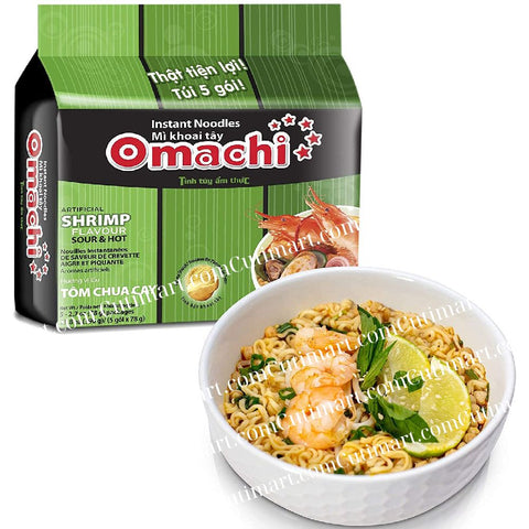 Omachi Instant Noodles-Hot & Sour Shrimp Flavor (Mì Omachi Tôm Chua Cay)- 2.7 oz