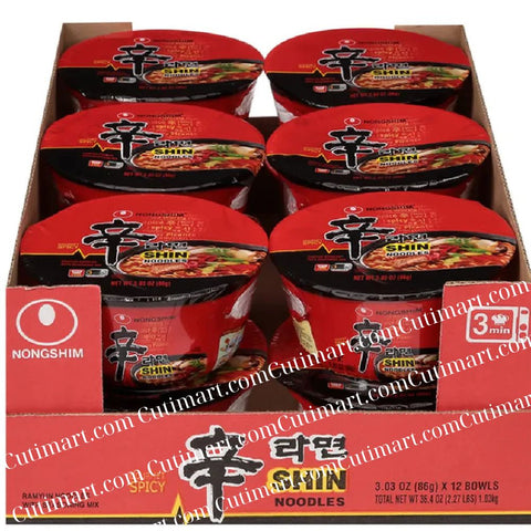 Nongshim Bowl Noodle Shin Ramyun Spicy Beef Ramen 3.03 oz - Pack 12