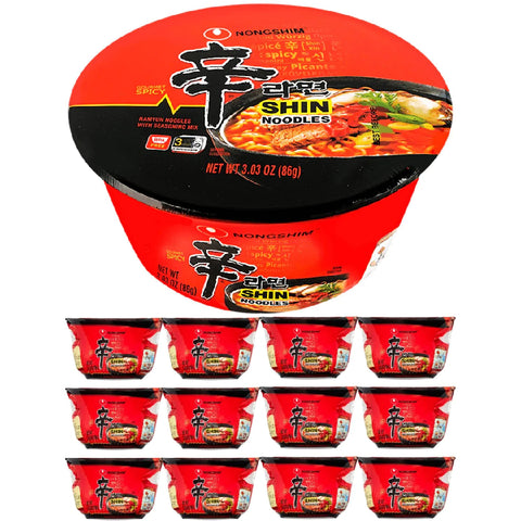 Nongshim Bowl Noodle Shin Ramyun Spicy Beef Ramen 3.03 oz - Pack 12