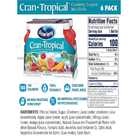 Ocean Spray Fruit Juice, Cranberry Tropical, 10 Fl Oz, 6 Count (2 Pack)