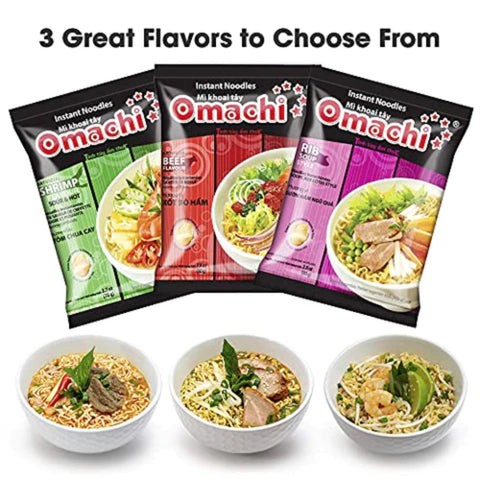 Omachi Instant Noodles-Hot & Sour Shrimp Flavor (Mì Omachi Tôm Chua Cay)- 2.7 oz