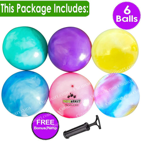 Premium Marbleized Bouncy Balls Plus Pump, 9 Inch (Banh Màu Cẩm Thạch) - Pack 6