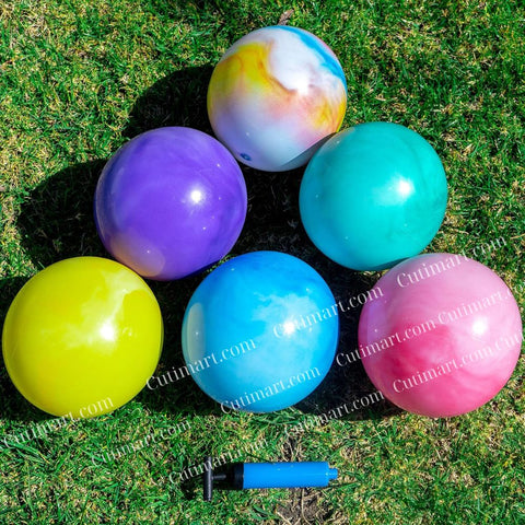 Premium Marbleized Bouncy Balls Plus Pump, 9 Inch (Banh Màu Cẩm Thạch) - Pack 6