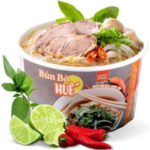 SIMPLY FOOD Instant Spicy Hue Styled Rice Vermicelli Noodles (Bún Bò Huế) - Pack 9