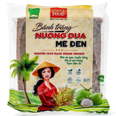 SIMPLY FOOD Roasted Coconut Black Sesame Rice Cracker (Bánh Tráng Nướng Dừa Mè Đen) 140g