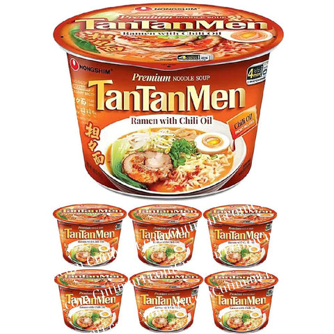 Nongshim Tantanmen Premium Noodle Soup Bowl, Ramen w/Chili Oil, 3.56 Oz - Pack 6