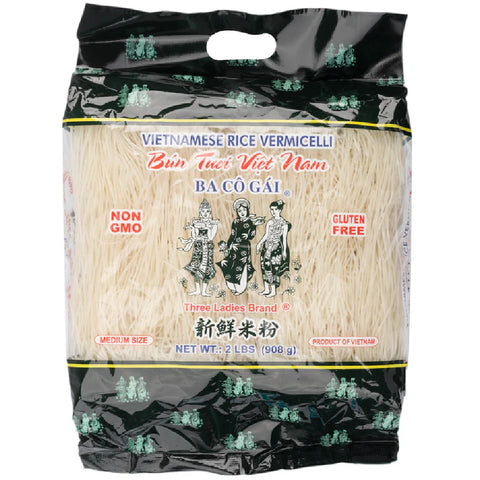 Three Ladies Brand Vietnamese Rice Vermicelli Medium Size (Bún Tươi Ba Cô Gái) - 2lbs