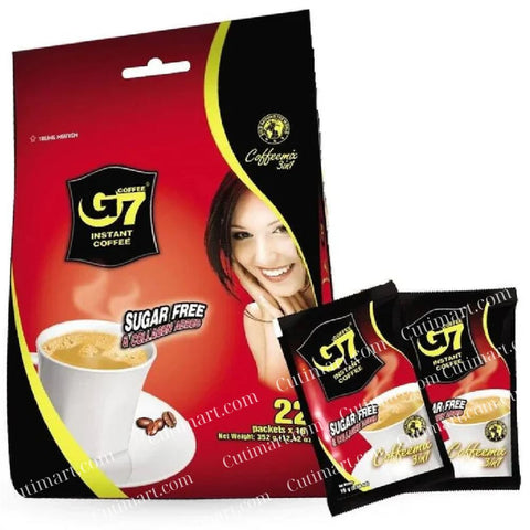 Trung Nguyen G7 3-IN-1 Collagen Added & Sugar Free Instant Coffee for Energy Boost - Collagen Added, Low Caffeine & Diet Sugar - 22 sachets