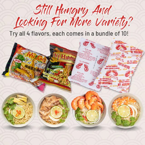 Vi Huong Two Shrimp Instant Noodles - Shrimp Flavor (Mì Vị Hương Tôm) - Pack 10