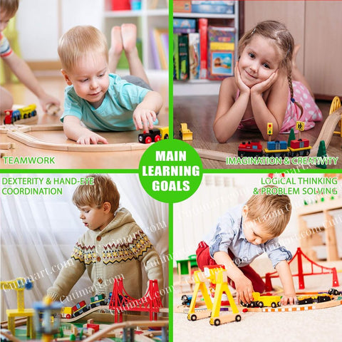 Wooden Train Tracks Full Set, Deluxe Set (Set Xe Lửa Bằng Gỗ) - 55 Pieces