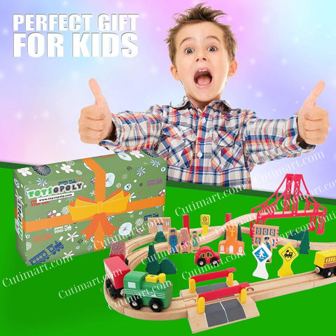 Wooden Train Tracks Full Set, Deluxe Set (Set Xe Lửa Bằng Gỗ) - 55 Pieces