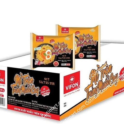 Vifon Instant Dried Noodles with Spicy Salted Egg (Mì Trộn Trứng Muối Cay) (1Box/24 Bags) - 4.59 oz