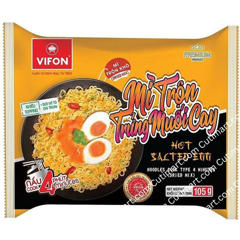 Vifon Instant Dried Noodles with Spicy Salted Egg (Mì Trộn Trứng Muối Cay) (1Box/24 Bags) - 4.59 oz