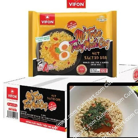 Vifon Instant Dried Noodles with Spicy Salted Egg (Mì Trộn Trứng Muối Cay) (1Box/24 Bags) - 4.59 oz