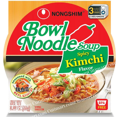 Nongshim Kimchi Instant Ramen Noodle Soup Bowl, 3.03 oz - Pack 12